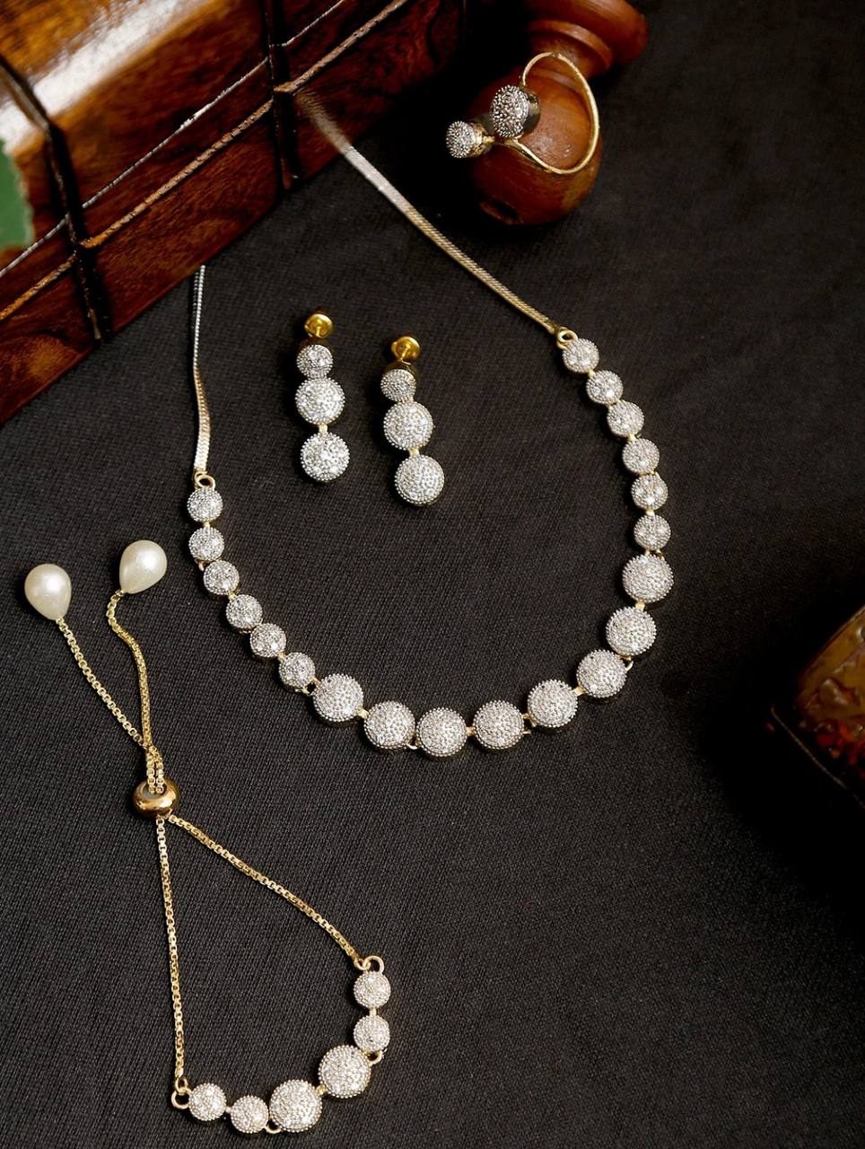 Party Wear Ad diamond Necklace With Bracelet Combo set 2 Wholesale Price In Surat

